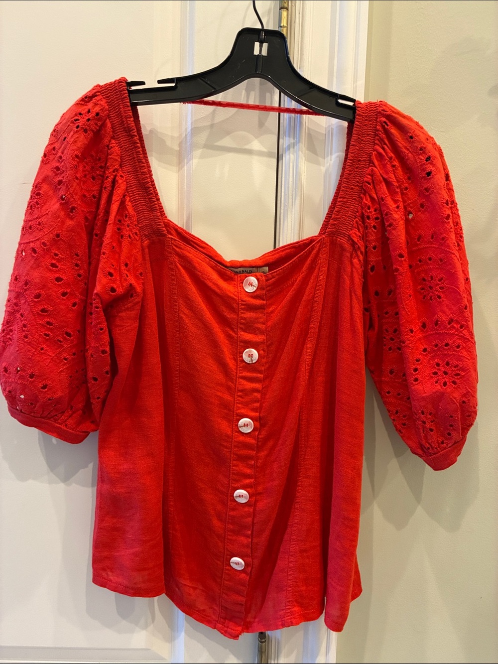 ❤️Valentina Bold Red Button-Front cotton Top❤️